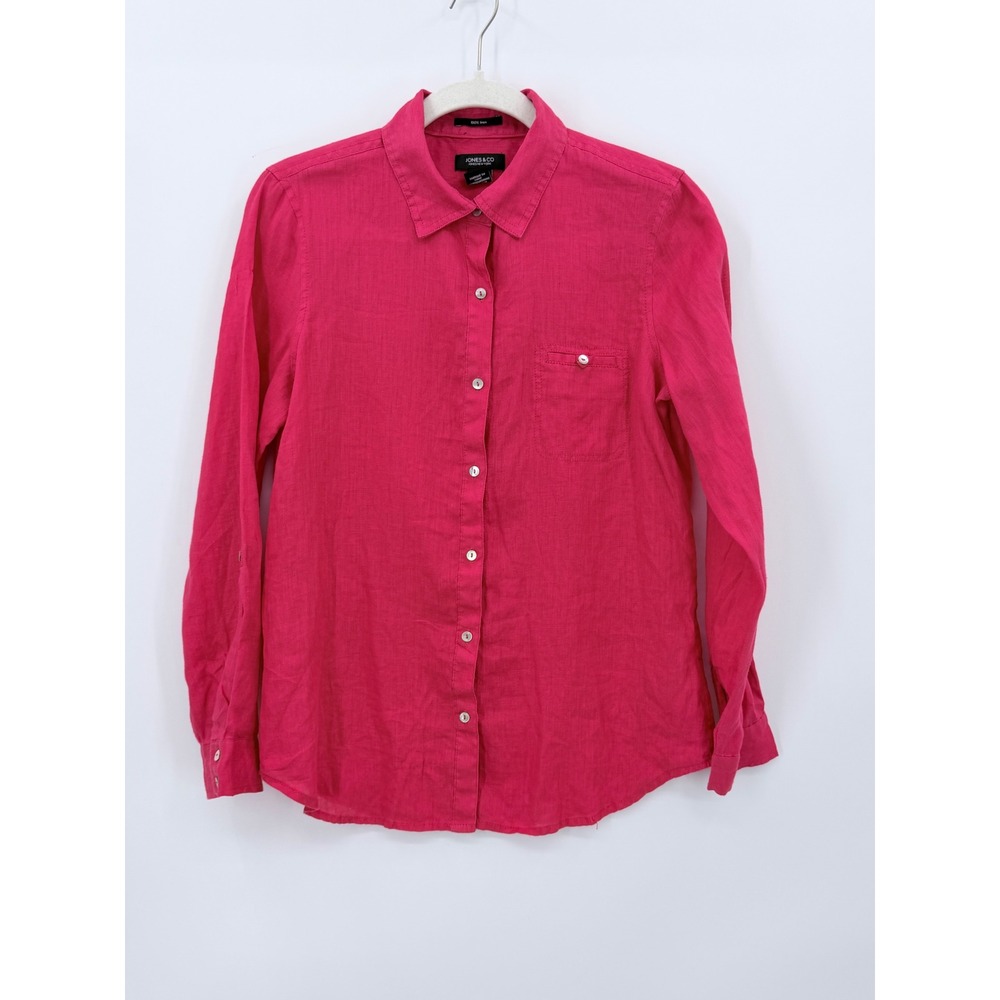 Jones‎ New York Shirt Womens Small 100% Linen Button Down Roll Tab Long Sleeve